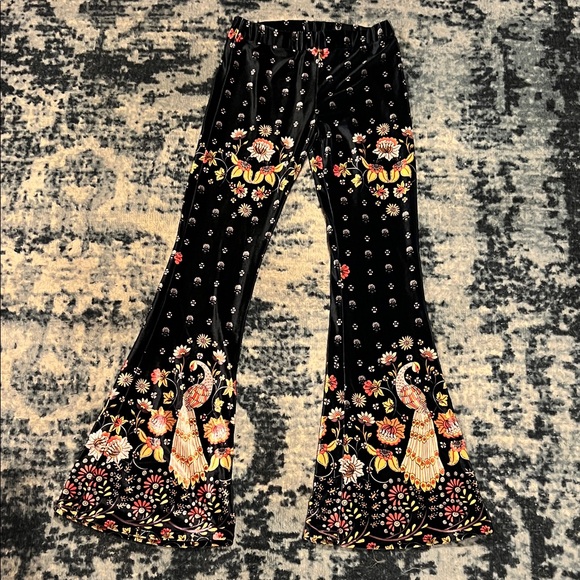 Flare Street Pants - Floral Black Womens  Bell-Bottoms